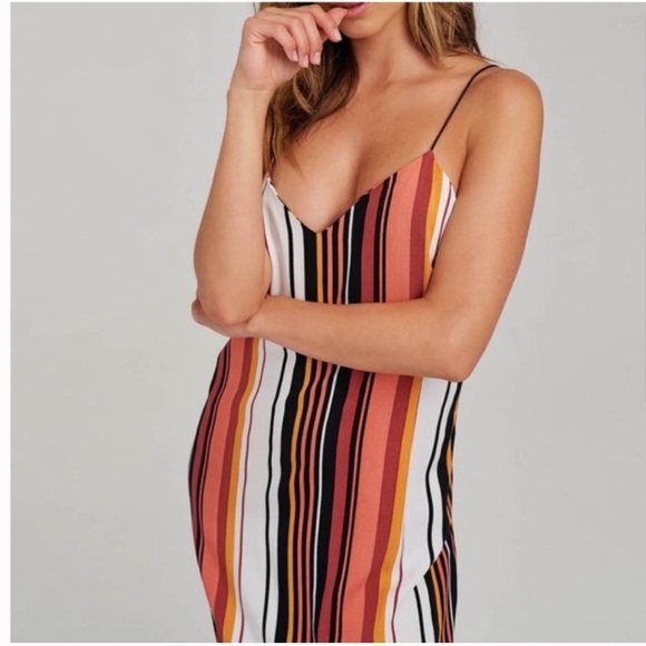 Volcom Midi Dress Orange Striped Spaghetti Straps Size S - Picture 2 of 12